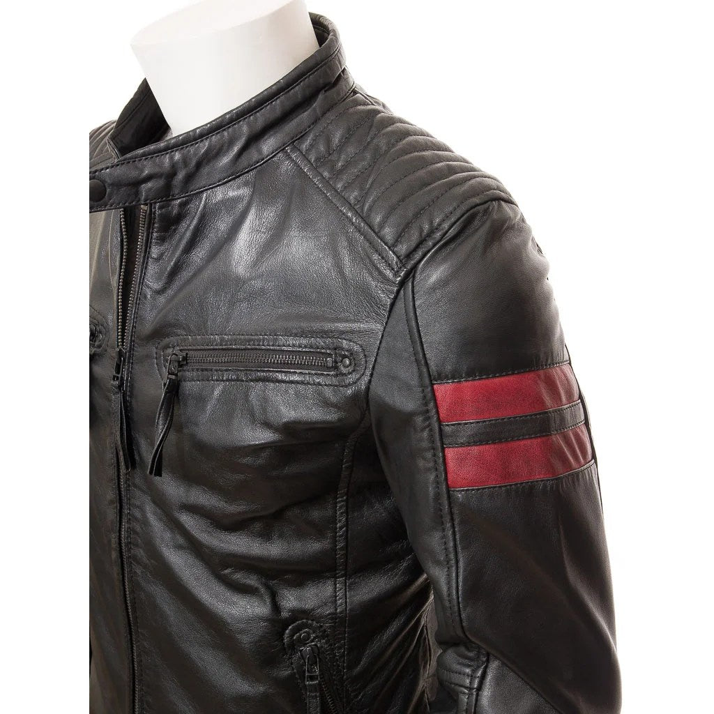 MEN BLACK LEATHER BIKER JACKET CAMERON