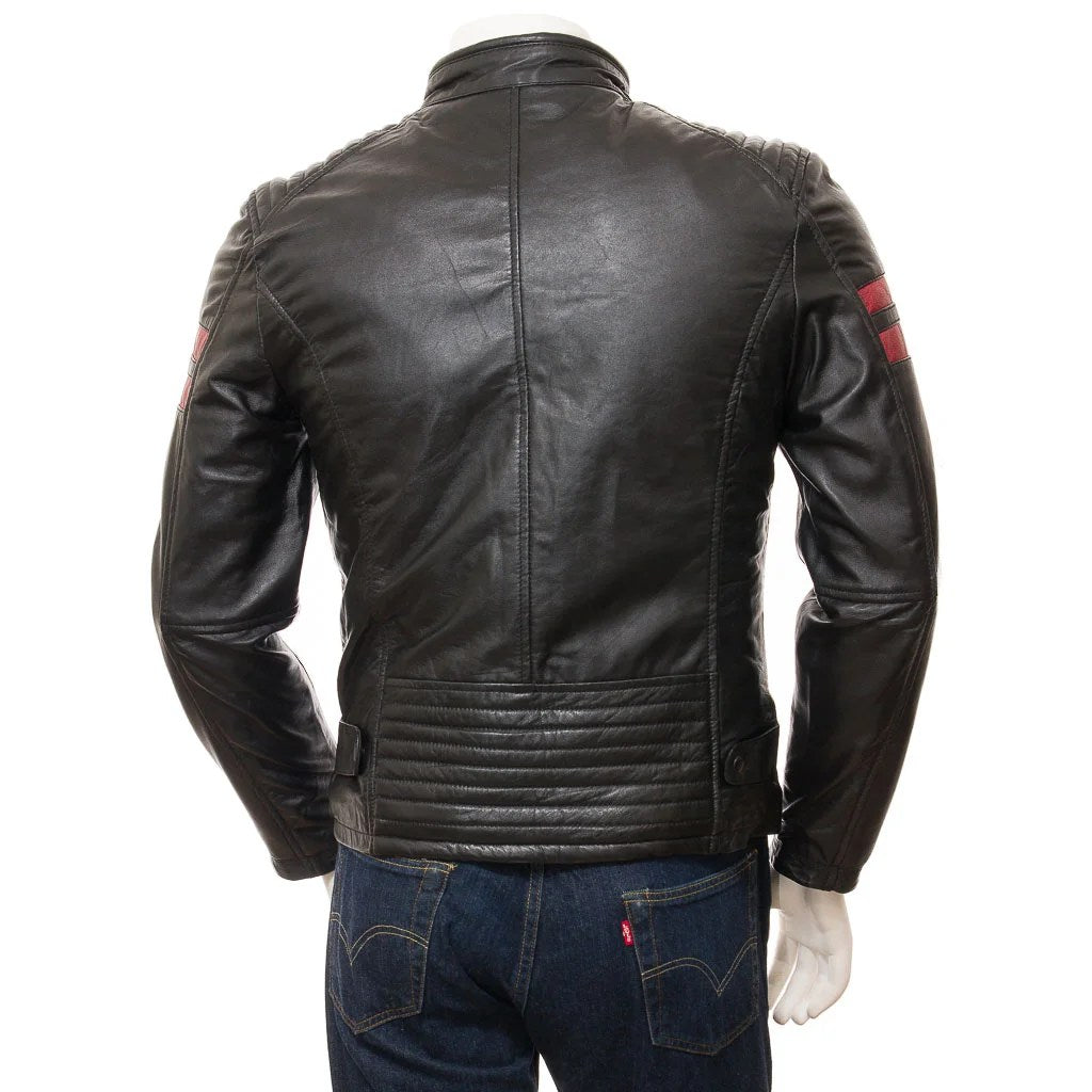 MEN BLACK LEATHER BIKER JACKET CAMERON