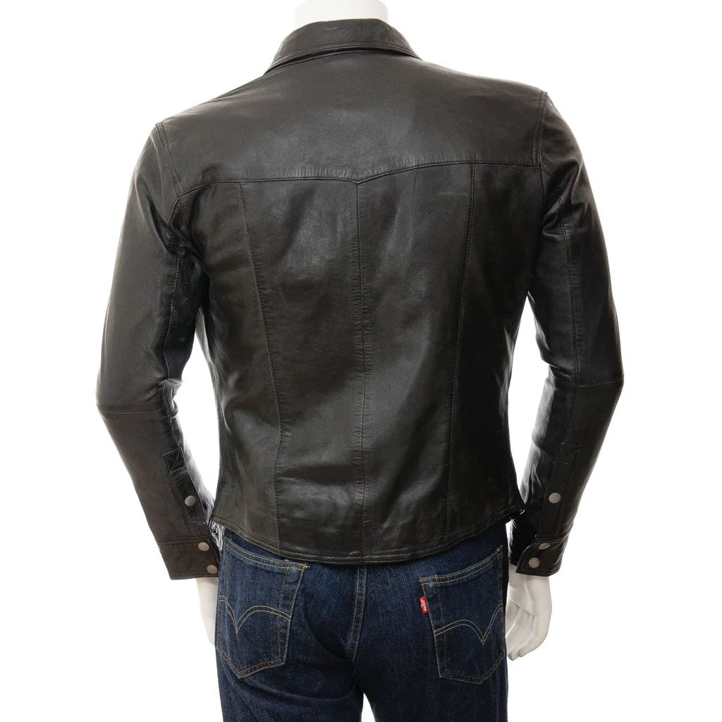 MEN CLASSIC BLACK LEATHER SHIRT HERMON
