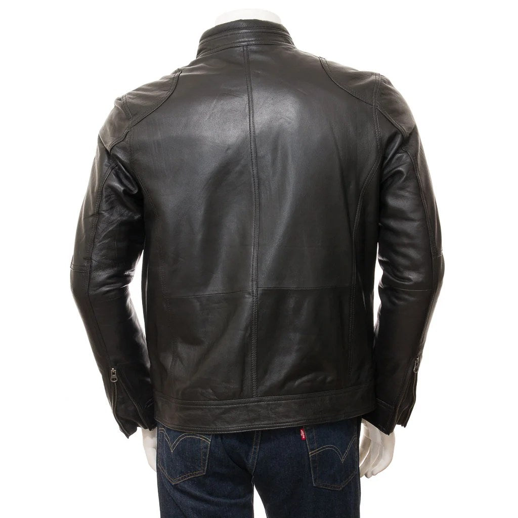 MEN BLACK LEATHER BIKER JACKET FENTON